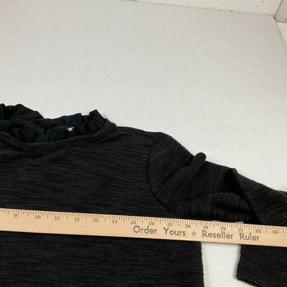 LOFT Womens Ruffled Trim Sweater Black Long Sleeve Knit Pullover Size PS Petites - Picture 9 of 12